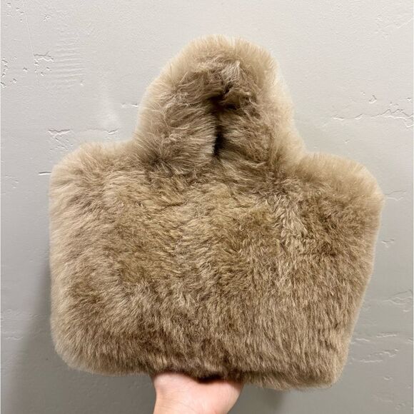 Natural Cashmere Goat Fur Top Handle Bag, Handmade Real Shearling Tote/Crossbody - Picture 1 of 16